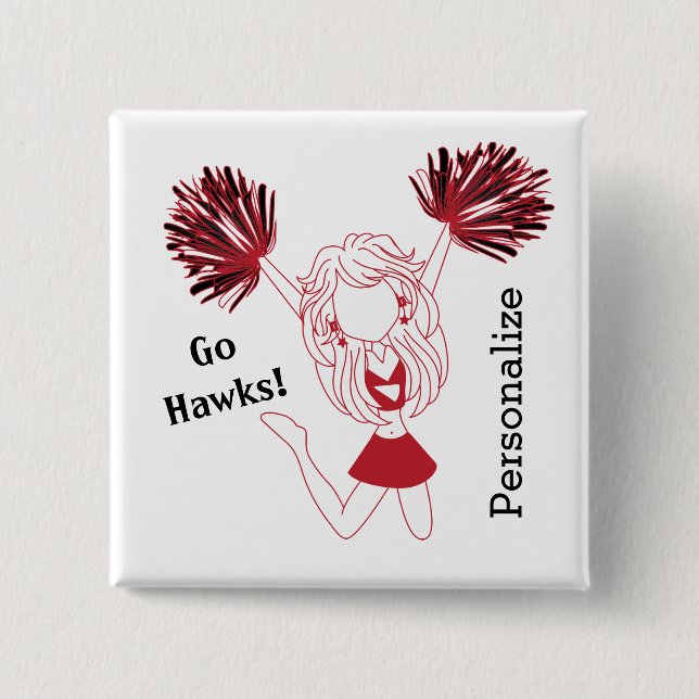 Dark Red Cheerleader Girl | DIY Text 15 Cm Square Badge (Front)