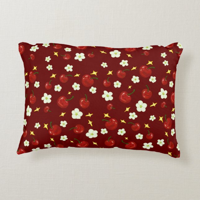 Dark Red Cherry Pattern  Decorative Cushion (Back)