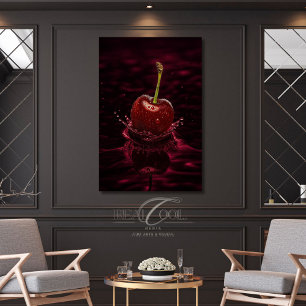 Dark Red Cherry Splash in Water Art Canvas Print