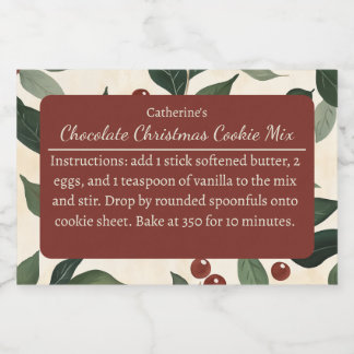 Dark Red Christmas Baking Mix Leaves and Berries Food Label