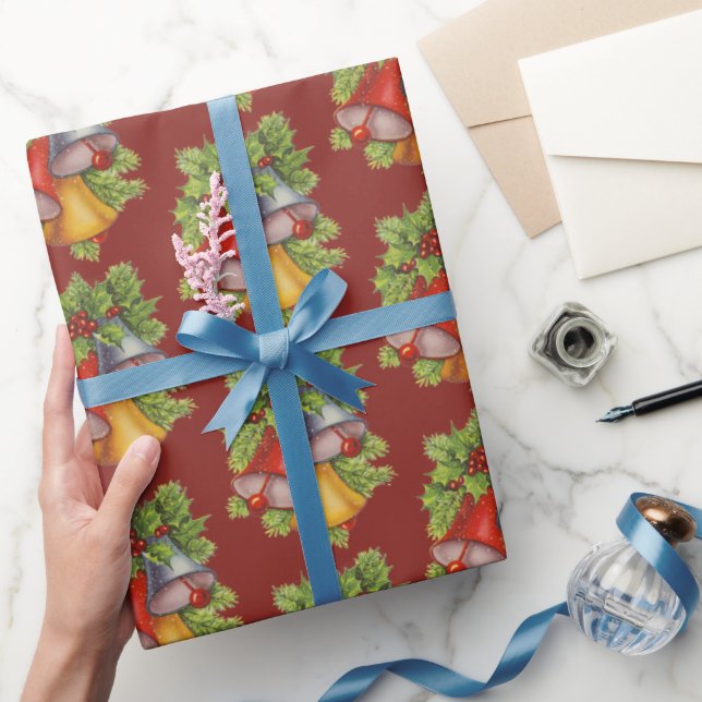 Dark Red Christmas Bells Wrapping Paper (Gifting)