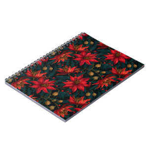 Dark Red Christmas Floral Pattern Notebook