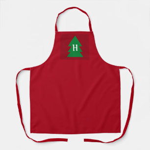 Dark Red Christmas Tree Custom Initial Elegant Apron