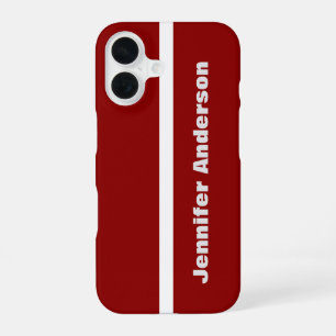 Dark Red Colour Personalised Name iPhone 16 Case