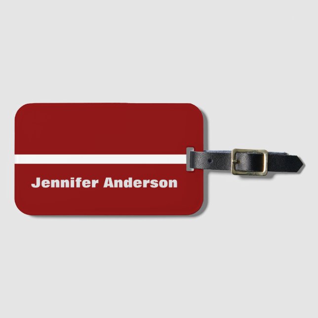 Dark Red Colour Personalised Name Luggage Tag (Front Horizontal)