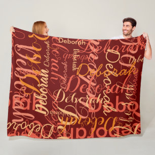 Dark Red Colour Repeating Names Fleece Blanket