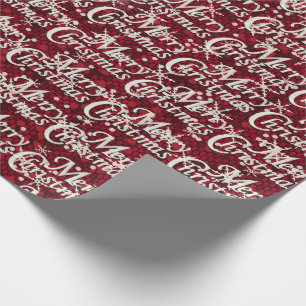 Dark Red Confetti Merry Christmas Wrapping Paper