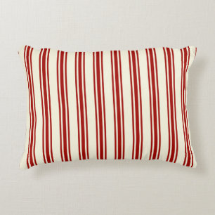 Dark Red & Cream Ticking Stripes Pattern Decorative Cushion