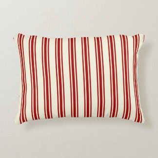 Dark Red & Cream Ticking Stripes Pattern Decorative Cushion