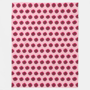 Dark Red Dahlia Flower Seamless Pattern on Fleece Blanket