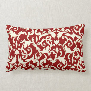 Dark Red Damask Lumbar Throw Pillow Decor