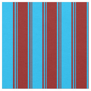 Dark Red & Deep Sky Blue Coloured Lines Fabric