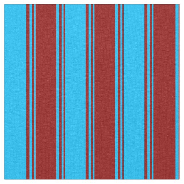 Dark Red & Deep Sky Blue Coloured Lines Fabric (Close Up)