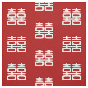 Dark Red Double Happiness - Bold Fabric