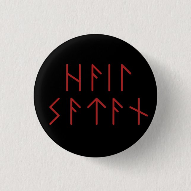 Dark Red Elder Futhark Hail Satan  3 Cm Round Badge (Front)