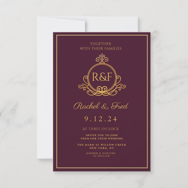 Dark Red Elegant Golden Calligraphy Wedding  (Front)