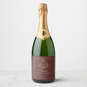 Dark Red Elegant Golden Calligraphy Wedding  Champ Sparkling Wine Label