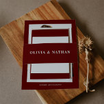 Dark Red Elegant Text |  Wedding Invitation Belly Band<br><div class="desc">These minimalist and elegant wedding belly bands feature your names in white text on a dark red maroon background. A chic and stylish look.</div>