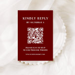 Dark Red Elegant Text | Wedding QR Code RSVP Card<br><div class="desc">This minimalist and elegant scannable QR code wedding response card features modern white text on a dark red,  maroon background,  for a bold,  simple and colourful look. Your guests can easily scan the code to visit your wedding website and rsvp online.</div>