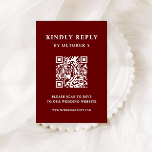 Dark Red Elegant Text   Wedding QR Code RSVP Card