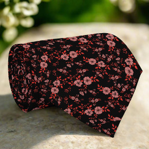 Dark Red Elegant Tiny Floral Pattern Wedding Tie