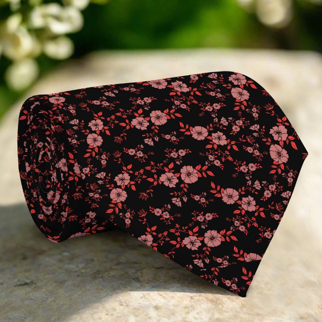 Dark Red Elegant Tiny Floral Pattern Wedding Tie (Creator Uploaded)
