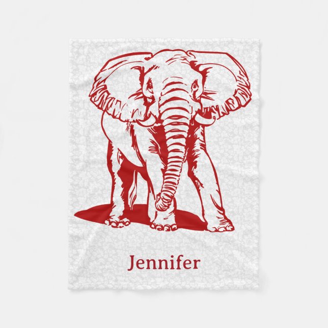 Dark Red Elephant Line Drawing Fleece Blanket (Front)