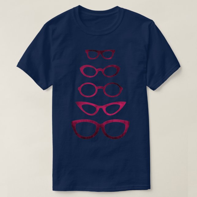 Dark Red Eyeglasses In Various Shapes T-Shirt (Design Front)