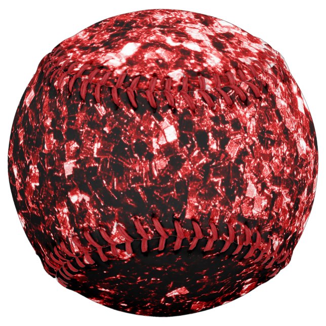 Dark red faux glitter sparkles bling softball (Front)