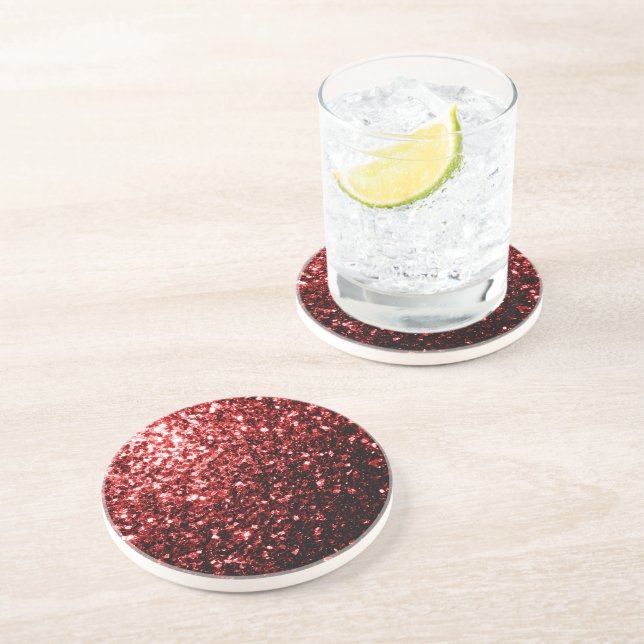 Dark Red faux Glitter sparkles Glamour Coaster (Side)