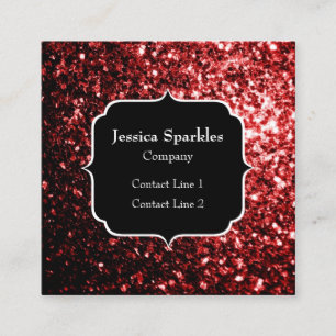 Dark Red faux Glitter sparkles Glamour Monogram Square Business Card