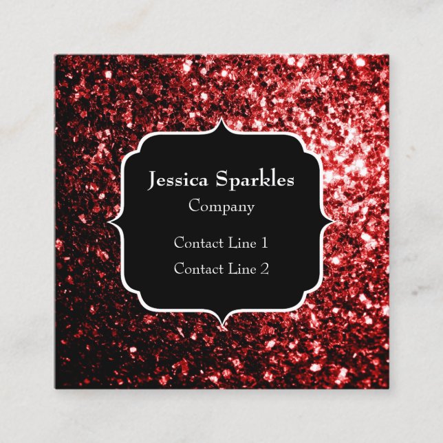 Dark Red faux Glitter sparkles Glamour Monogram Square Business Card (Front)