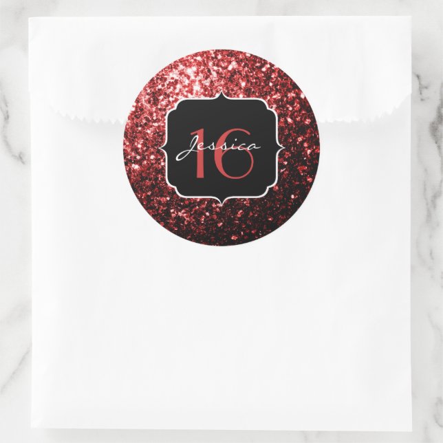 Dark Red faux Glitter sparkles Glamour Sweet 16 Classic Round Sticker (Bag)