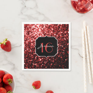 Dark Red faux Glitter sparkles Glamour Sweet 16 Napkin