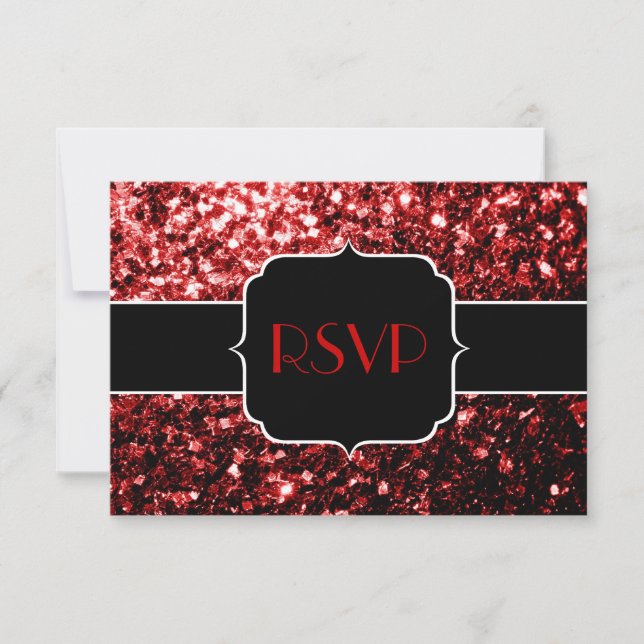 Dark Red faux Glitter sparkles Glamour Sweet 16 RSVP Card (Front)
