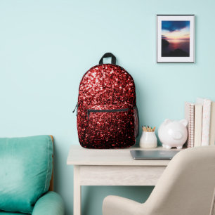Dark red faux glitter sparkles printed backpack