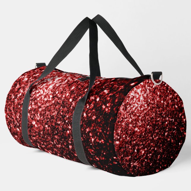 Dark red faux sparkles glitter bling duffle bag (Left Corner)