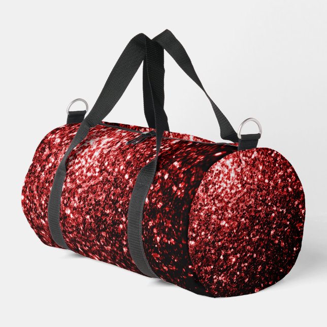 Dark red faux sparkles glitter bling duffle bag (Left Corner)