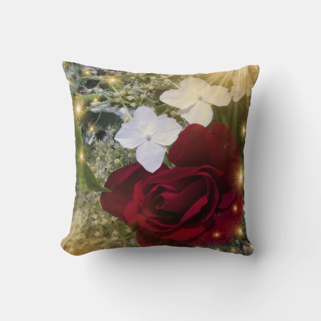 dark red festive flower cushion (Front)