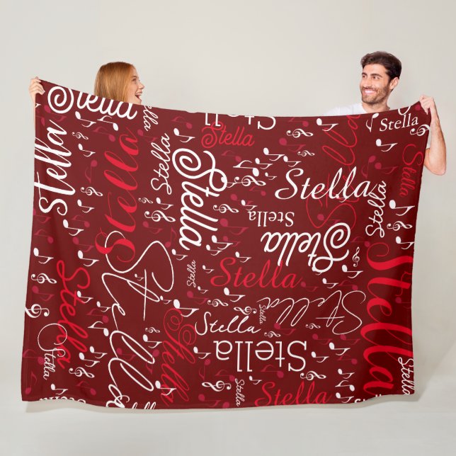 Dark Red Fleece Blanket with Musical Notes (In Situ)