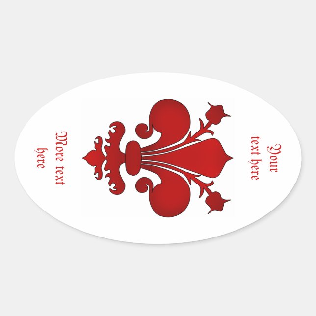 Dark red fleur de lis symbol oval sticker (Front)