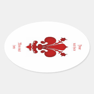 Dark red fleur de lis symbol oval sticker
