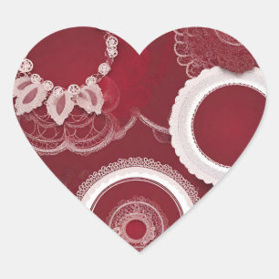 Dark Red Floral AI art Heart Sticker