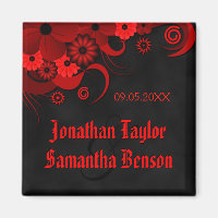 Dark Red Floral Gothic Black Save The Date Fridge
