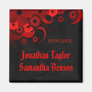 Dark Red Floral Gothic Black Save The Date Fridge Magnet