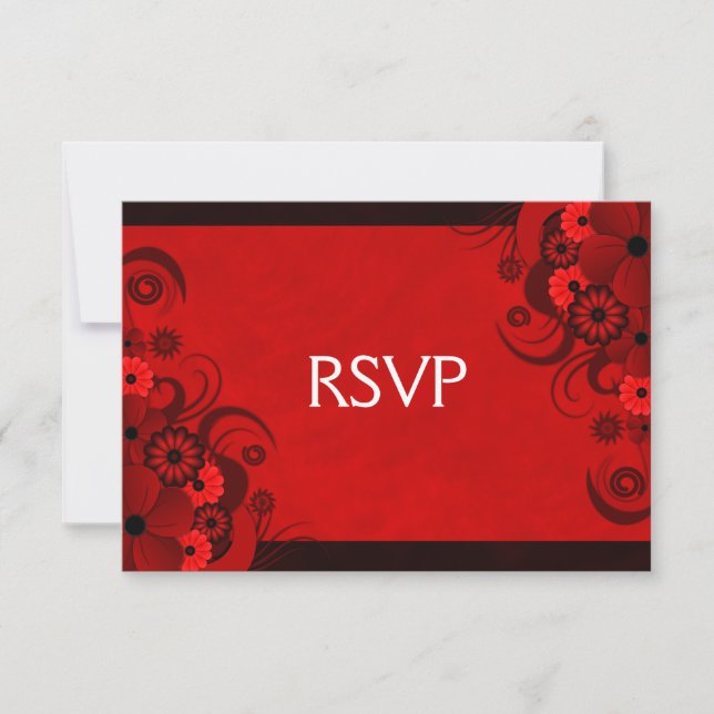 Dark Red Floral Gothic Elegant RSVP Response Cards (Front)