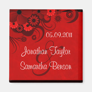 Dark Red Floral Gothic Save The Date Fridge Magnet