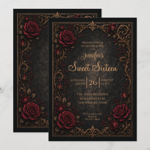 Dark Red floral Gothic Sweet 16 Invitation