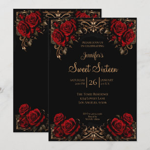 Dark Red floral Gothic Sweet 16 Invitation
