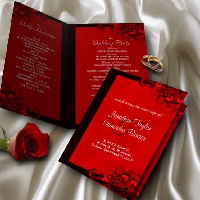 Dark Red Floral Gothic Wedding Program Templates (Creator Uploaded)